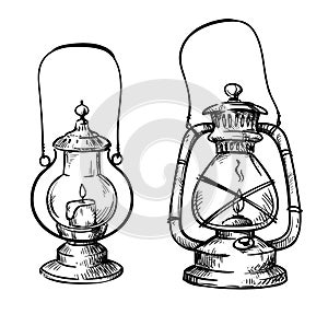 Vintage hand drawn lanterns, vector illustration