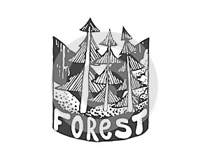 Vintage hand drawn outdoor adventure badge. vector logo template