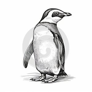 Vintage Hand-drawn Reprint Of Detailed Adam Penguin Portrait On White Background