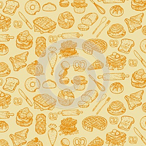 vintage hand drawn retro bakery doodle seamless pattern