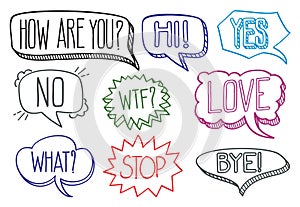 Vintage hand drawn speech bubbles with dialog words vector collection