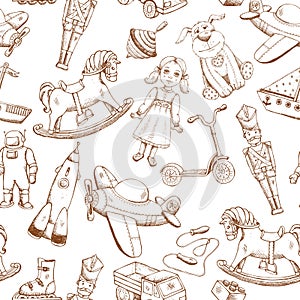 Vintage hand drawn toys pattern