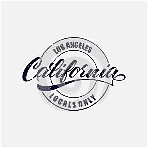 Vintage Hand lettered textured Los Angeles California Locals Only t shirt apparel fashion print. Custom type design. Hand drawn