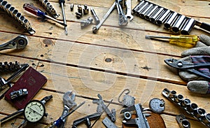 Vintage Hand Tools on 2x4 Work Bench photo