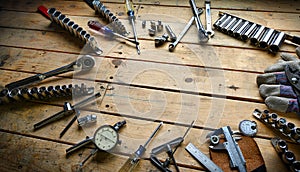 Vintage Hand Tools on 2x4 Work Bench photo