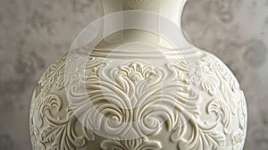 A vintage handcarved porcelain vase featuring delicate floral engravings and intricate scrollwork.