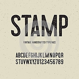 Vintage handcrafted typeface with stamp effect. vector illustration