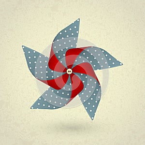 Vintage handmade red and blue pinwheel with dots