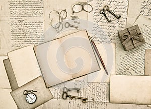 Vintage handwriting and antique office tools paper