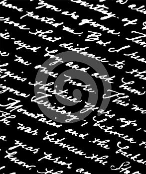 Vintage handwriting calligraphy texture.Old manuscript letter on black paper background.