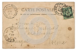 Vintage handwritten postcard letter. Used paper texture