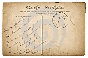 Vintage handwritten postcard mail Used paper texture edges