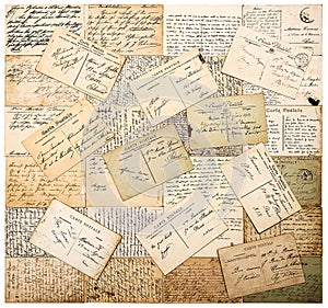 Vintage handwritten postcards. grunge paper background