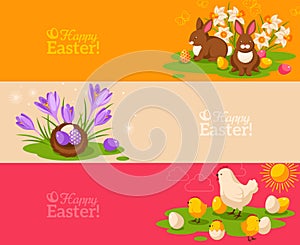 Vintage Happy Easter Banners Set. Vector