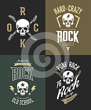 Vintage hard and punk rock vector t-shirt logo isolated on dark background