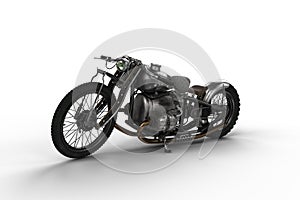 Vintage hardtail motorcycle. Isolated 3D rendering
