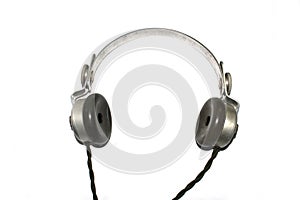 Vintage Headphones Earphones Retro on White Background with Cable