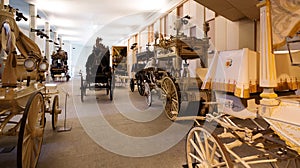 Vintage hearses in Catafalque Museum in Barcelona