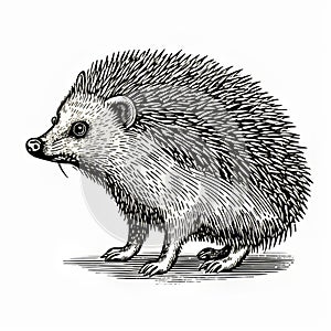 Vintage Hedgehog Engraving On White Background