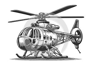 Vintage Helicopter engraving vector illustration