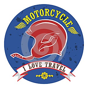 Vintage helmet motorcycle with ride journey travel for labels and logos. Vector illustration