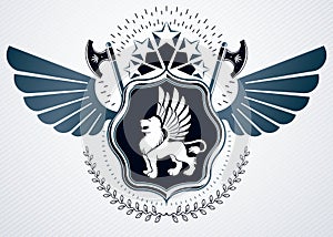 Vintage heraldry design template, vector emblem created using ha
