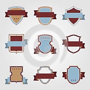 Vintage heraldry shields and ribbons retro style