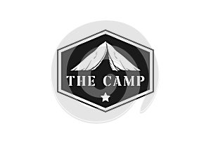 Vintage Hexagonal Tent Badge Emblem for Camp Outdoor Adventure Logo