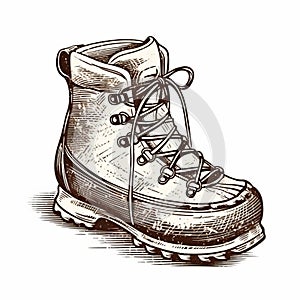 Vintage Hiking Shoes And Boots: Hand-drawn Vector Graphics In Ilya Mashkov Style photo
