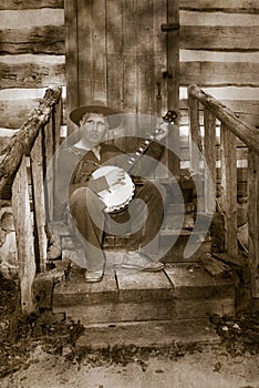 Vintage Hillbilly, Redneck, Banjo Player photo