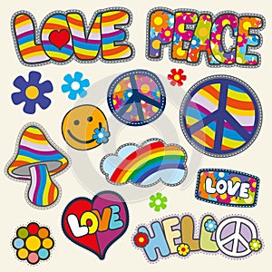 Vintage hippie patches vector set