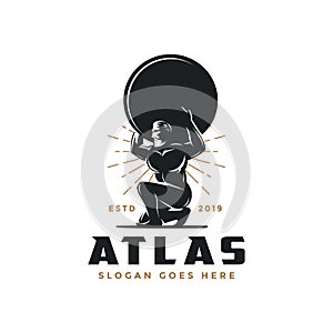 Vintage hipster Atlas god logo icon