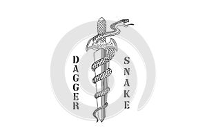 Vintage Hipster Dagger Sword Stiletto Poniard Knife Cobra Mamba Python Anaconda Viper Snake for Tattoo Logo Design