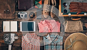 Vintage hipster traveler clothing and accessories