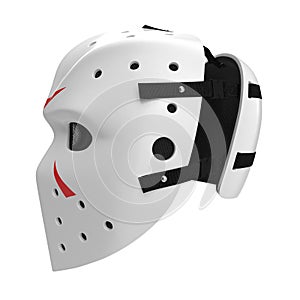 Vintage hockey mask on white. Side view. 3D illustration