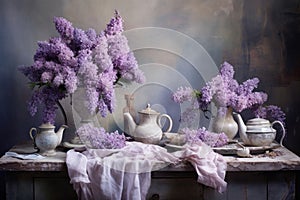 Vintage home decor with lavender floral accents for a shabby chic interior design