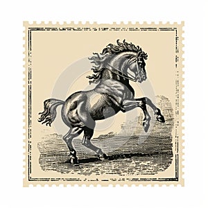 Vintage Horse Post Stamp: Mende Art, Wimmelbilder, Figura Serpentinata photo