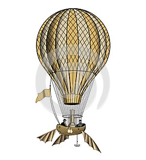 Vintage hot air balloon or aerostat, vector illustration