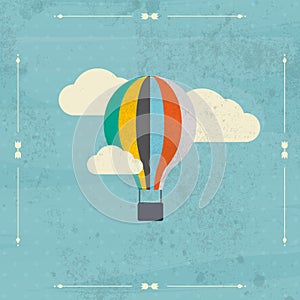 Vintage hot air balloon in the sky vector. illustration. Background. Greeting card. Poster template in retro style.