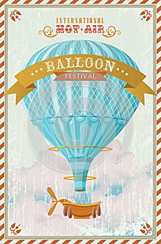 Vintage hot air balloon in the sky vector