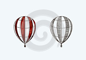 Vintage Hot Air Balloon. Vector retro flying airship with decorative elements. Template transport for Romantic logo