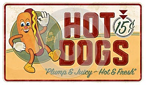 Vintage Hot Dog Tin Sign Advertisement Retro
