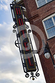 Vintage Hotel Sign On Brick Building