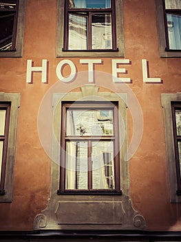 Vintage Hotel sign and windows