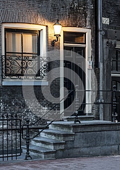 Vintage house in Amsterdam at night