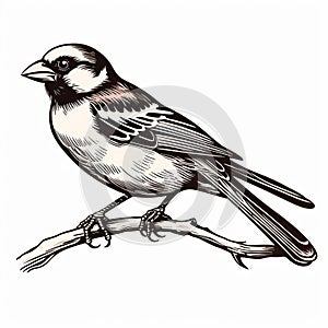 Vintage House Sparrow Engraving: Dark Academia Halloween Clipart