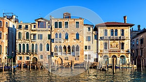 Vintage houses, Venice, Italy. Front view of facades of residential buildings on Grand Canal