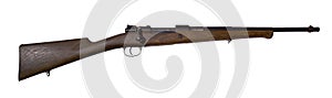 Vintage hunting rifle, converted from an army carbine, on a white background