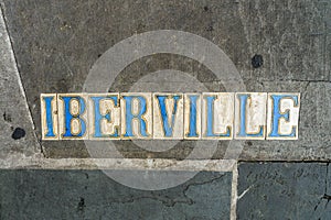 Vintage Iberville Street Sign on the Sidewalk in New Orleans, Louisiana