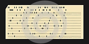 Vintage IBM punch card for electronic calculated data processing machines. Retro punchcard for input and storage in